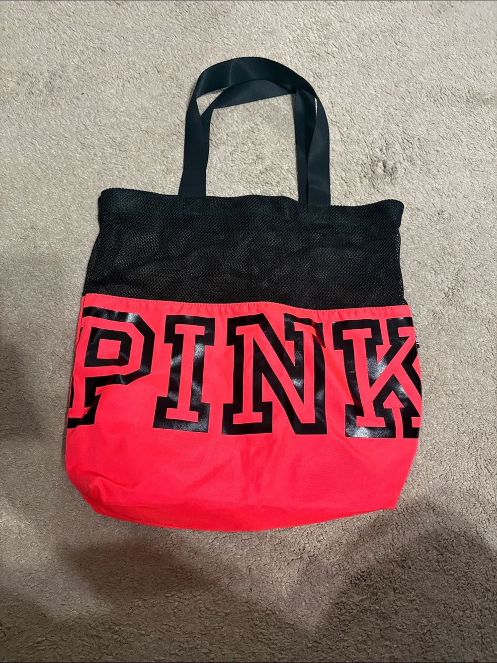 PINK Victoria's Secret Black and Bright Pink Mesh Tote
